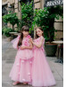 Pink Tulle 3D Flower Appliques Floor Length Flower Girl Dress